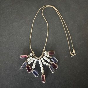 Vintage Red and Blue Stone White Pearl Adjustable Chain Necklace